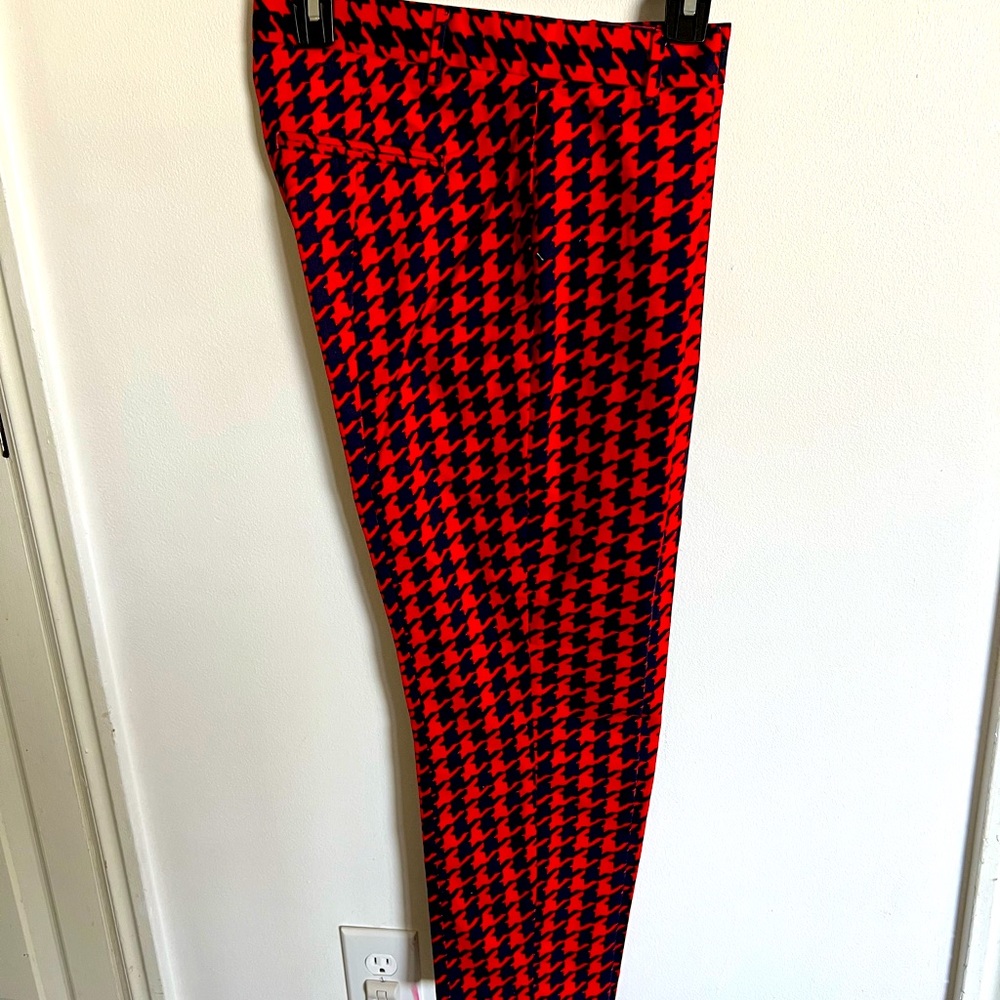 Gap slim cropped navy blue red houndstooth print pant